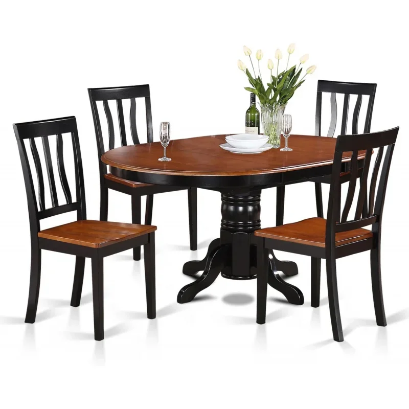 AVAT5-BLK-W 5 Piece Dining Room Table Set Includes an Oval Kitchen Table with Butterfly Leaf and 4 Dining Chairs, 42x60 Inch, Bl