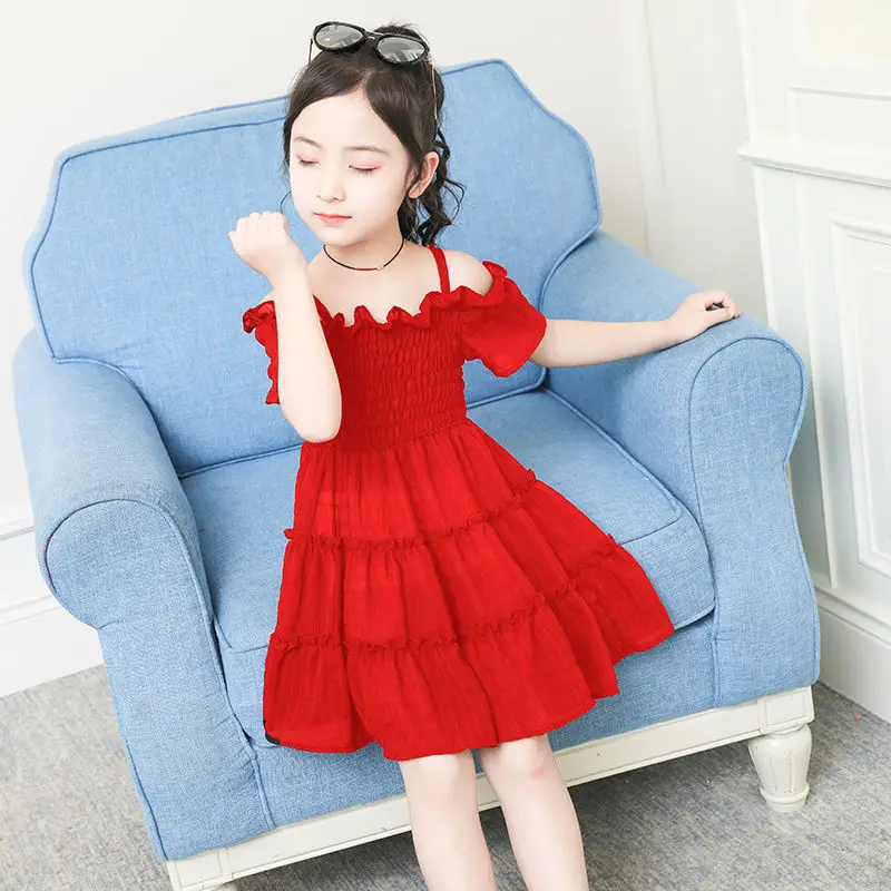 Girl Dresses Solid Color Girl Child Summer Dress Casual Style Children Party Dresses Solid Clothes Girl 6 8 10 12Y Girls Clothes