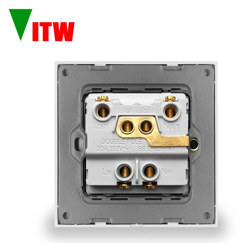 Vitw British-style high-power double-break 20A wall power switch, 45A water heater and air conditioning power-off glass panel