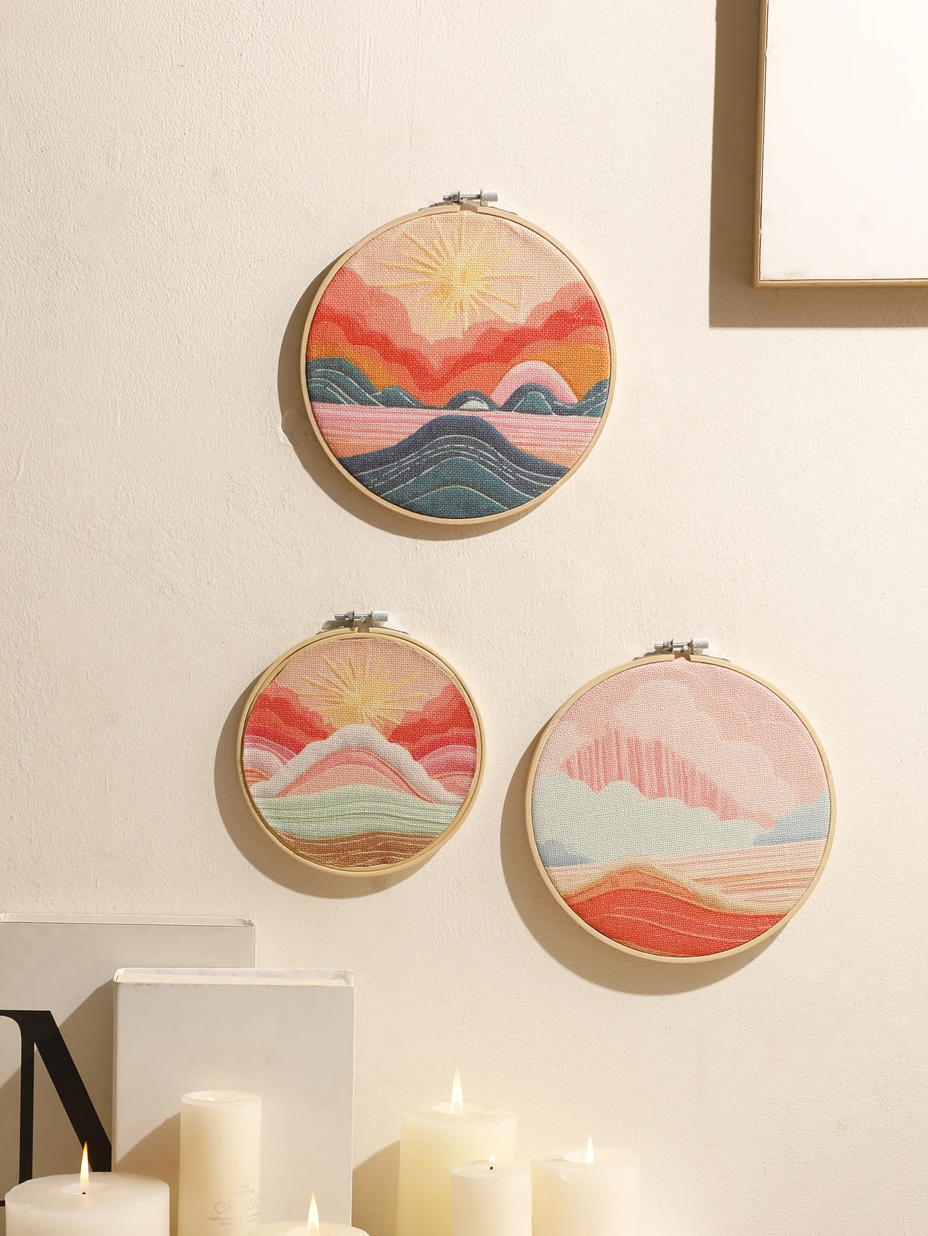 3 Pcs Colorful Circular Bamboo Circle Landscape Wall Decorations Room Bedroom Decors Aesthetic Boho Home Decoration Crafts Gifts