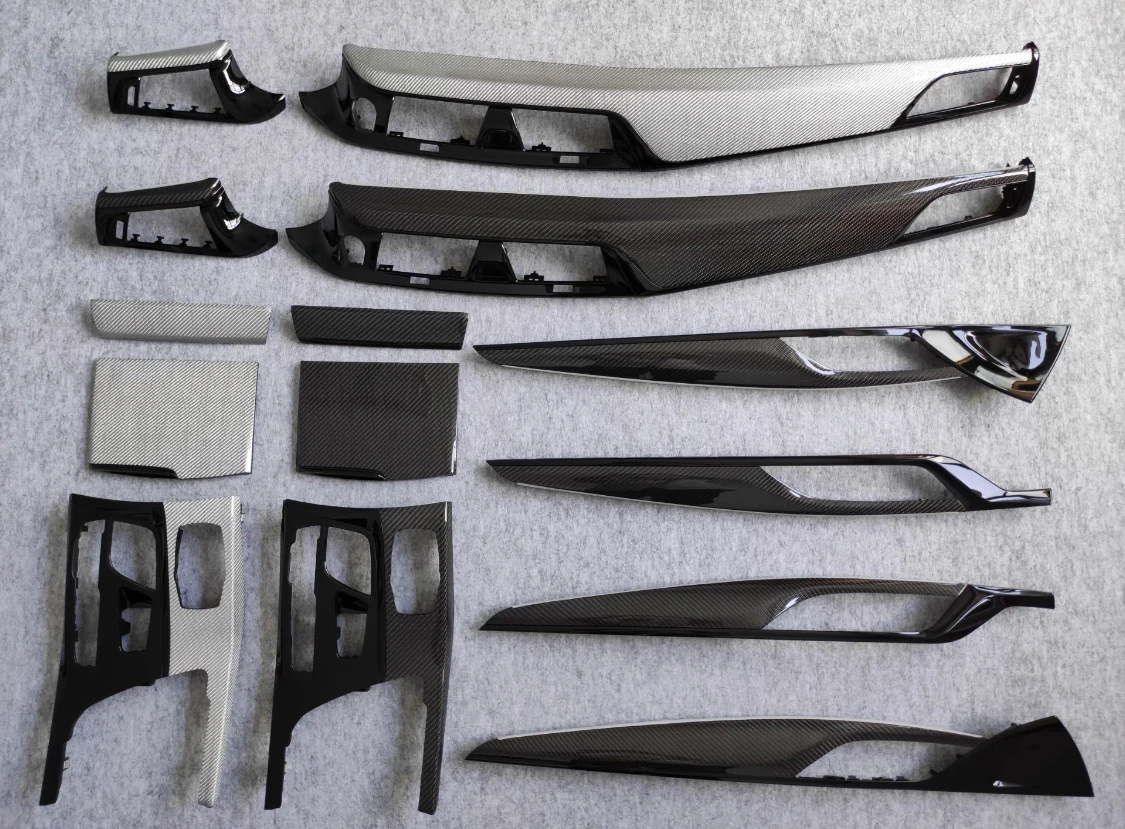 ألياف الكربون الداخلية ل X5 X6 F15 F16 لوحة العدادات قطاع الكسوة غطاء التحكم المركزي #2