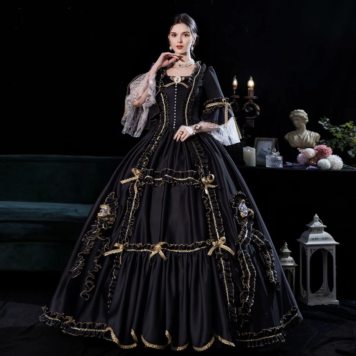 

Halloween Retro European Court Dress Catwalk Birthday Russian Party Annual Meeting Photo Performance Dress Female Hochzeitskleid