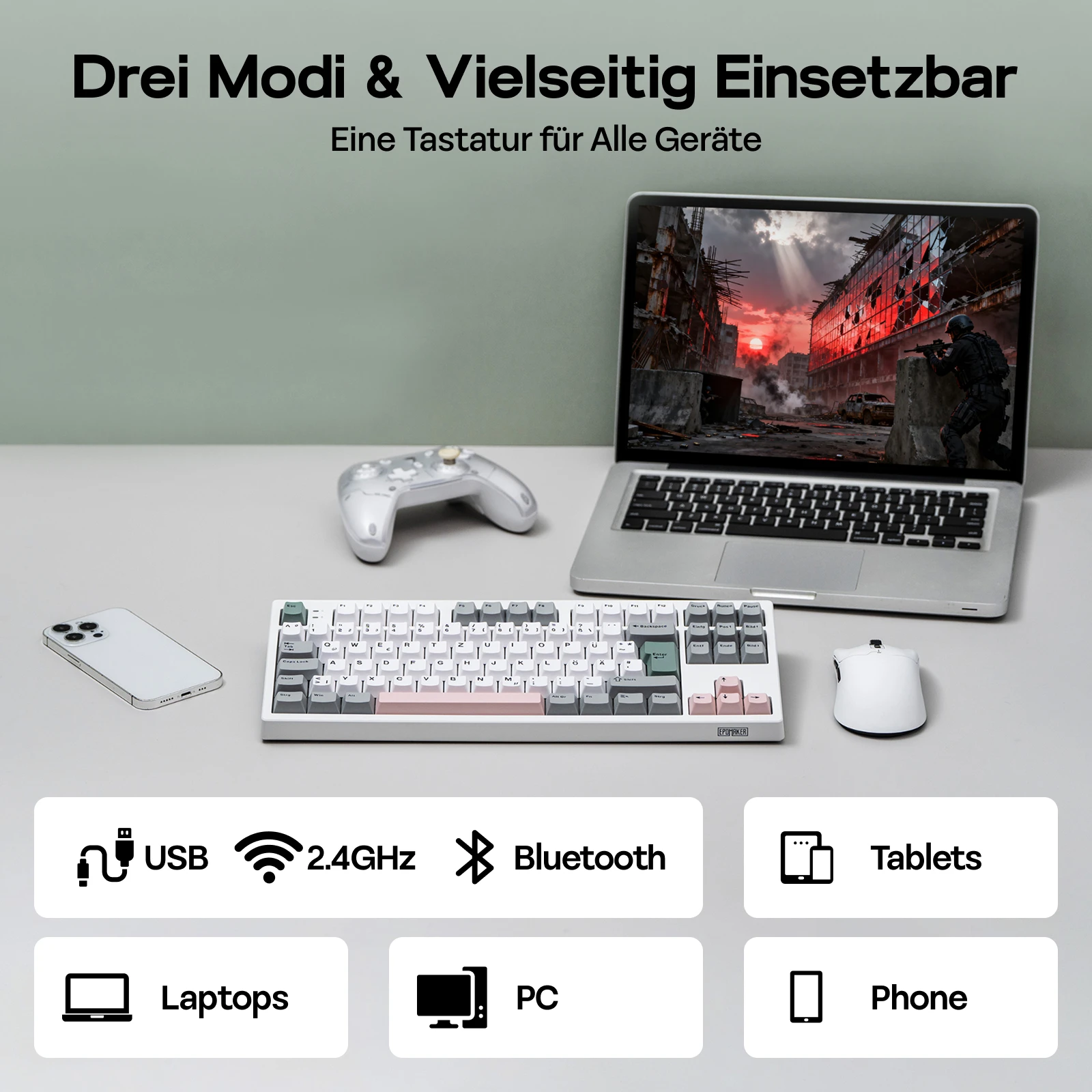 EPOMAKER TH87 ISO-DE テンキーレス TKL レイアウト 有線/Bluetooth