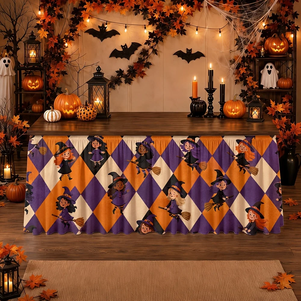 Tablecloth with Halloween witch diamond pattern for festive autumn October celebrationxzj