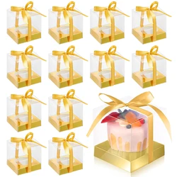 5/10pcs Individual Cupcake Boxes Single Cupcake Holder Container With Ribbons For Wedding Birthday Party Favors Cake Box 3.5inch