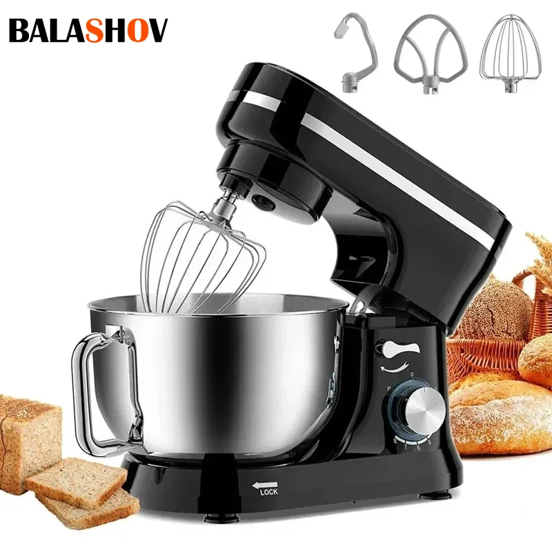 Elektrischer Standmixer, 8-Gang-Kippkopf, 4,5 l Edelstahlschüssel, elektrischer Küchenmixer mit Knethaken, Drahtbesen und Rührbesen