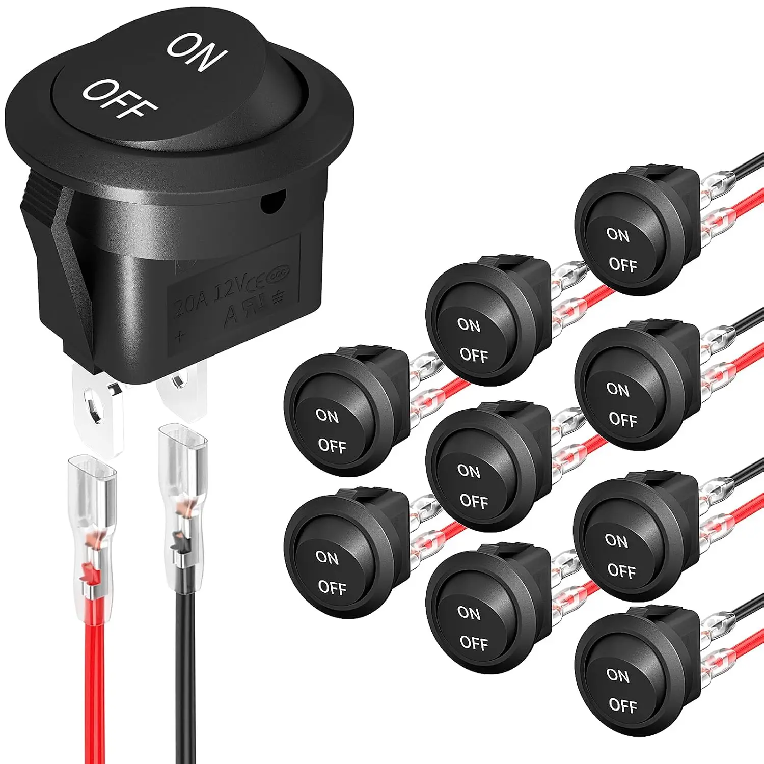 10pcs 12V 2 Way 3 Way Round Rocker Switch Waterproof 6A/250V AC 10A/125V DC SPDT Circle Toggle Switch with Wires