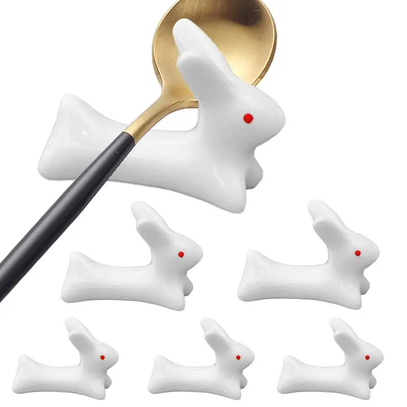 Rabbit Chopstick Rest 6pcs Ceramic Bunny Utensil Rest Easter Rabbit Figurine Kitchen Tableware Supplies For Home Study Dining