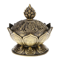 Lotus Incense Smoke Cone Aroma Burner Holder Stove Backflow Censer Decor-Bronze