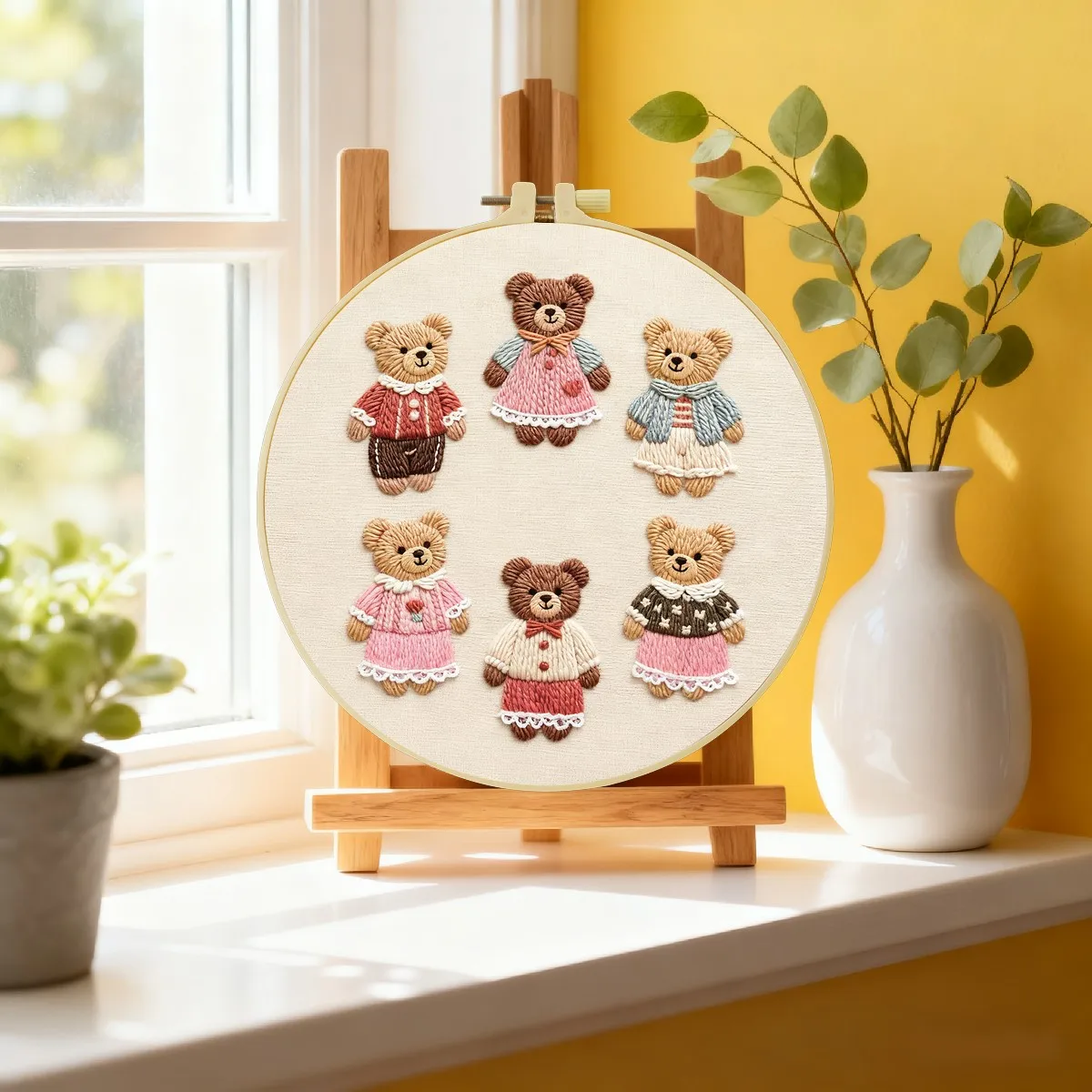 1 Stück 20X20CM/15X15CM 7,87/6,3 Zoll Bären-Stickerei-Starter-Kit DIY-Kit DIY-Stickerei-Set Handarbeiten Heimdekoration Malerei – Detail 1