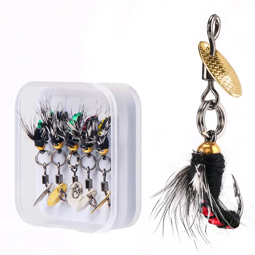 14# 5pcs Fly Hooks Flies Insect Lures Bait Fly Fishing Decoy Bait Sequins Fishhook Trout Fishing Tackle Lure Accessories