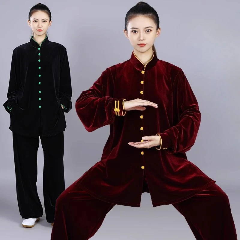 Chinese Tai Chi Uniform Velvet Wushu Kung Fu Clothing Autumn Winter Thickening Wing Chun Suit Taichi Performance Tang Suit Taiji