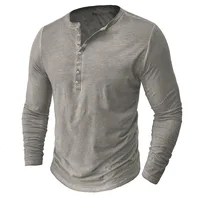 2025 camisas Vintage Henley para hombre, camiseta de manga larga de algodón para hombre, camisetas de caballero Punk de Hip Hop, camiseta de gran tamaño, ropa para hombre