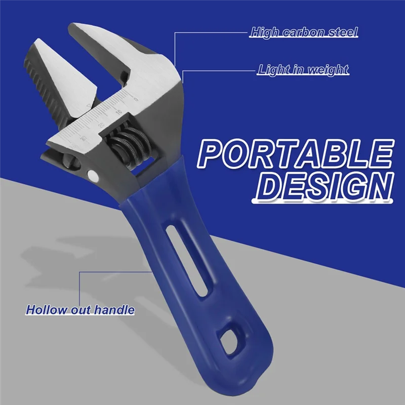 

ABZS 6-Inch Stubby Adjustable Wrench, 1.42-Inch Extra Wide Jaw Opening Wrench With Metric Scale,Carbon Steel Deep Jaw Wrench