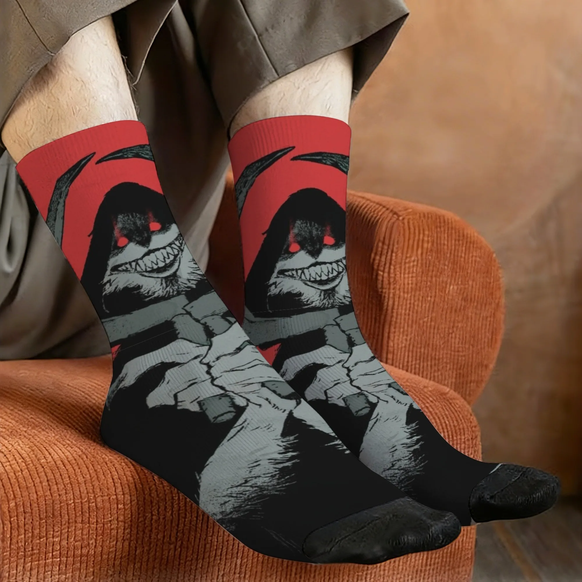

Мужские носки с принтом «Готический темный ужас: Кровавая луна и волк», в стиле Харадзюку, ретро, «Бездна страха», повседневные, для вечеринок, забавный подарок