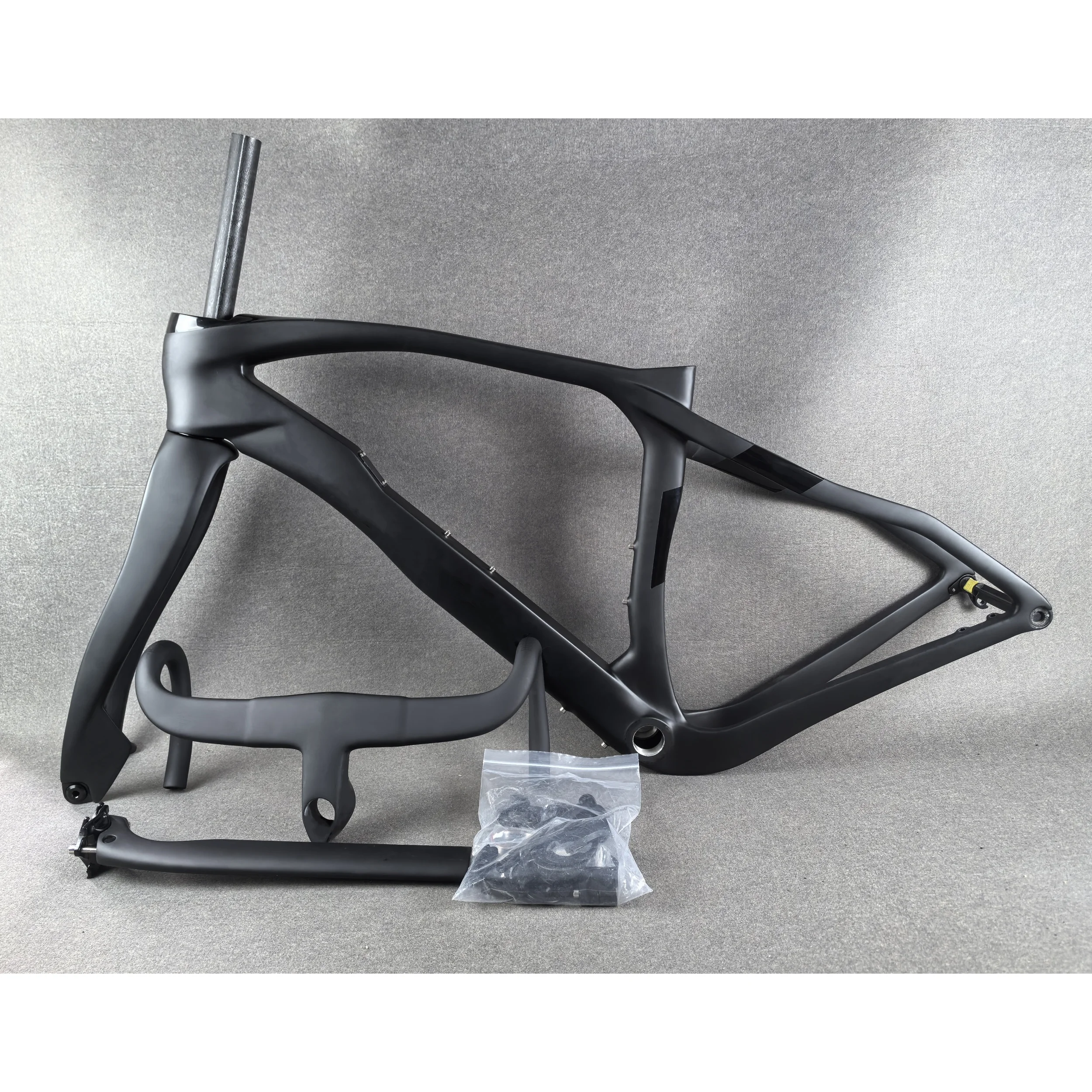 2024 Carbon Fiber Gravel Bike Frame Black Color T1100 BSA Disc Brake Racing Bicycle Frameset + Handlebar Custom Logo DPD UPS