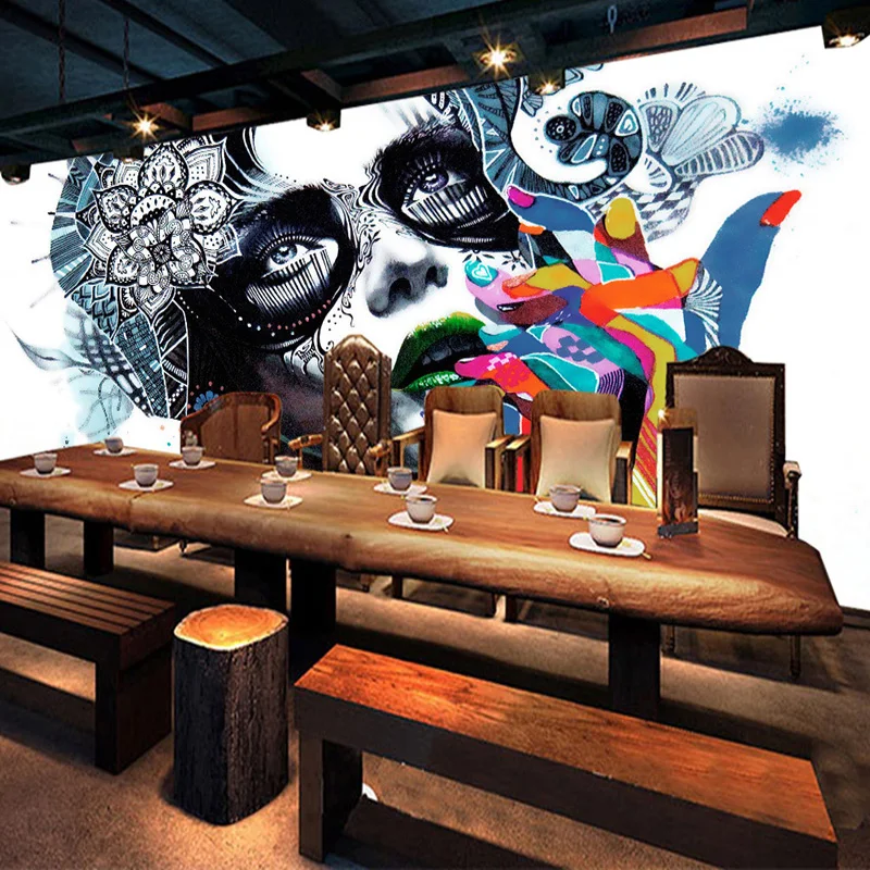 Custom Mural Wallpaper Creative Street Color Graffiti Beauty Photo Wallpaper Restaurant KTV Bar Wall Painting Papel De Parede 3D