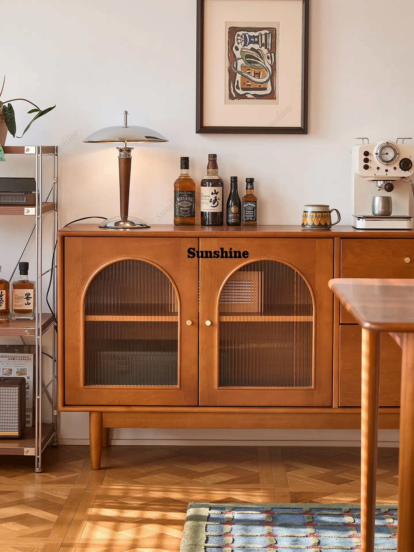 

Nordic solid wood dining side cabinet small apartment living room storage partition cabinet FT