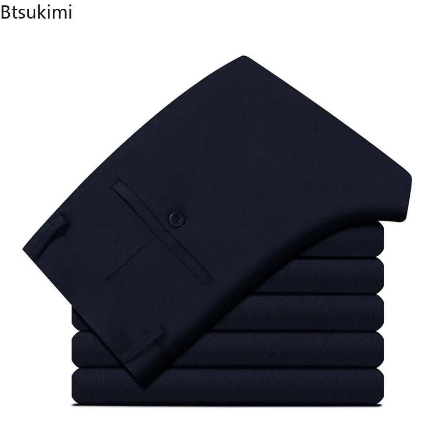 2025 New Men's Dress Pants High-end Business Formal Straight Pants Spring Autumn Thick Slim Elastic Non-ironing Suit Pants Male