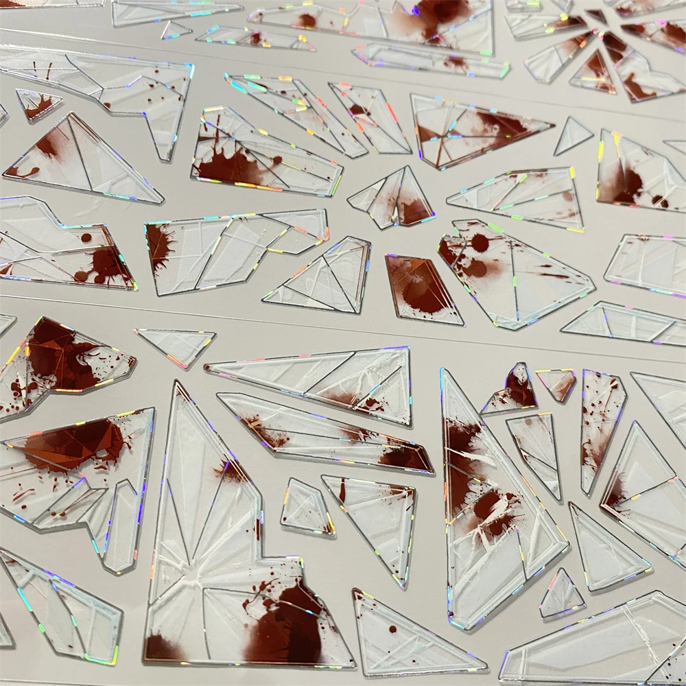 Dark blood-red translucent Broken Glass Shards Masking Shiny Washi PET Tape