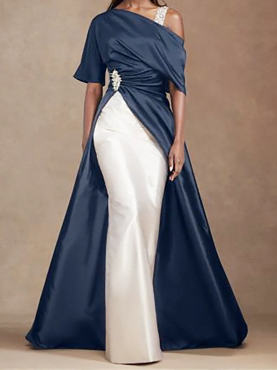 

Elegant One Shoulder Ruched Half Sleeve Straight Formal Evening Dresses Birthday Party Prom Gowns Customized
