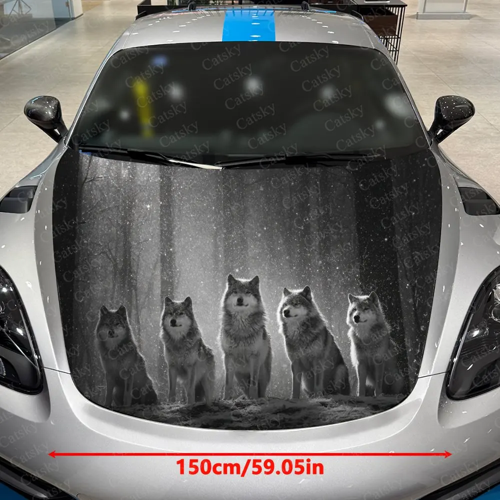 Night Moon Wolf Pack Car Film Sticker, PVC Waterproof Car Cover Self-adhesive Scratch Resistant Sticker, Suitable For Engine Hoo