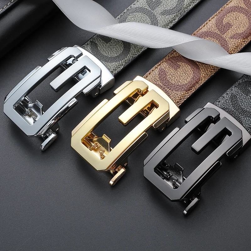 “Gift ready”Korean style men's Strap,“G” Letter New Automatic Buckle Men's Waist belt,luxury Genuine Waistband Leather belt 3.5