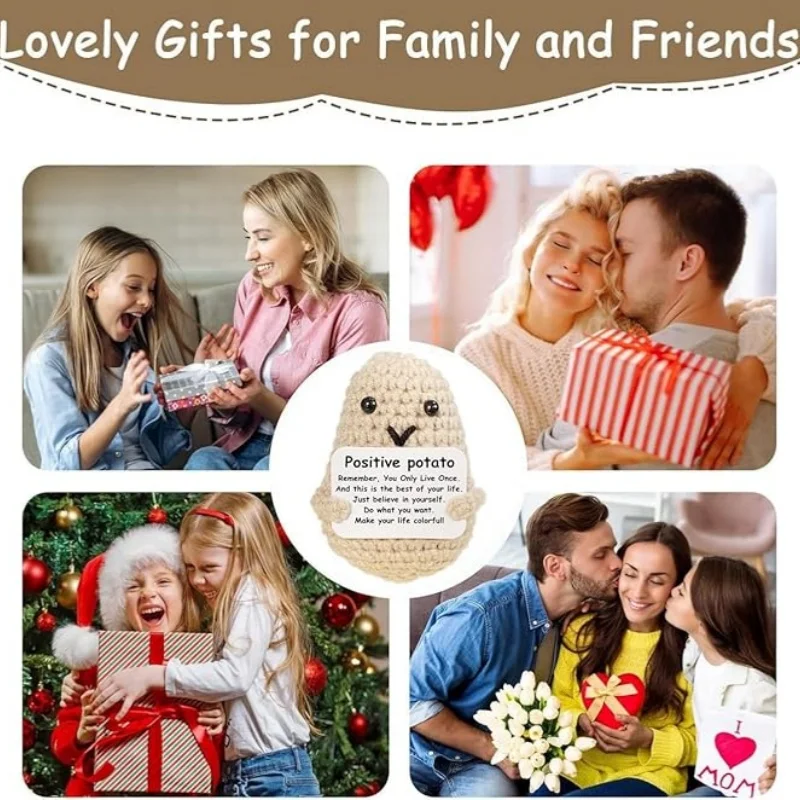 بطاطس إيجابية محبوكة مضحكة - دمى كروشيه صغيرة لطيفة يهتف هدية عيد الميلاد للعائلة والأطفال والأصدقاء ديكور تشجيع
