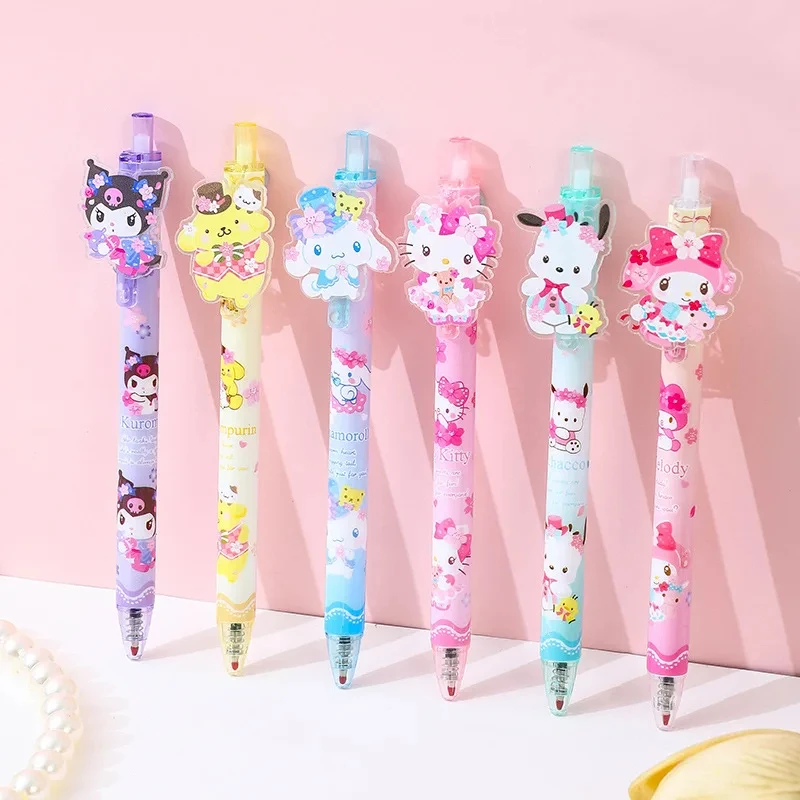 New Sanrio 12/24/48pcs Gel Pen Kawaii Student Stationery School Supplie 0.5 Black Cartoon Patch Press Pen Cute Press Office Gift