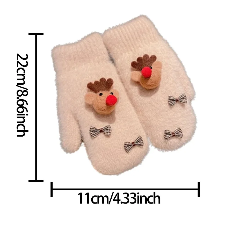 قفازات نسائية متماسكة لطيفة على شكل فيونكة رنة قفازات غامضة لعيد الميلاد قفازات شتوية دافئة للتزلج في الهواء الطلق #5