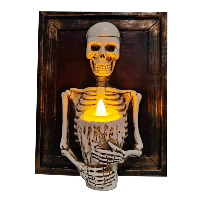 

Halloween Led Candle Light Skeleton Framed Wall Ornament Horror Props Decoration