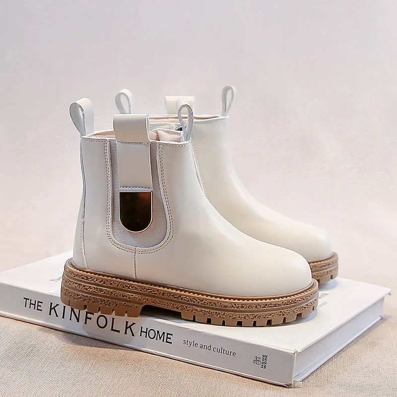 Children Leather Boots Round Toes Versatile Kids Short Boots Korean Style 2025 Autumn New Girls Ankle Boots Soft Bottom Non-slip