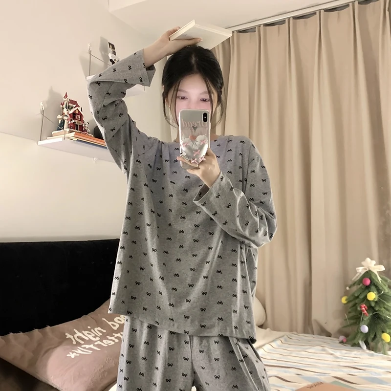 مجموعة بيجامات عصرية لطيفة على شكل فيونكة فضفاضة للترفيه المنزلي بأكمام طويلة للنساء #5