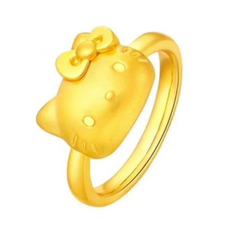 New Hellokitty 24K Gold Ring Anime Cartoon Cute Jewelry Opening Adjustable Good Friend Couples Wedding Woman Gift