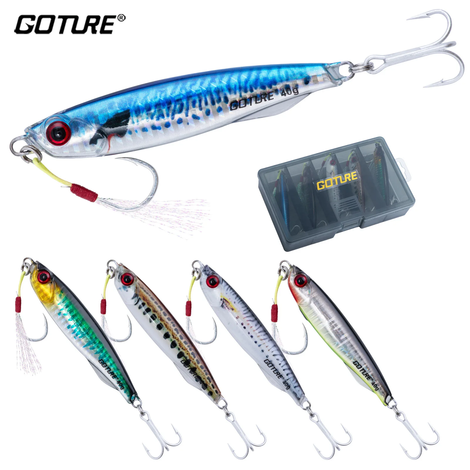 

Goture 5 шт./упак. Металлическая джиг-приманка 40 г 60 г, медленно тонущая, для джиггинга, с 3D глазами, искусственная приманка для береговой ловли, металлическая приманка VIB, морская снасть