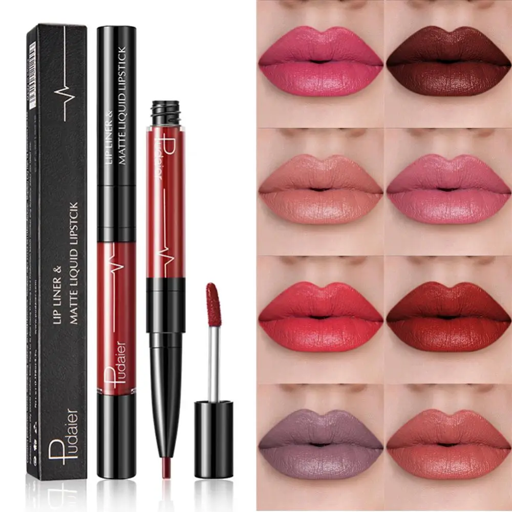 Waterproof Matte Finish Easy Makeup Smooth Texture Waterproof Lipstick For All Occasions Makeup Double-headed Design Lipstick