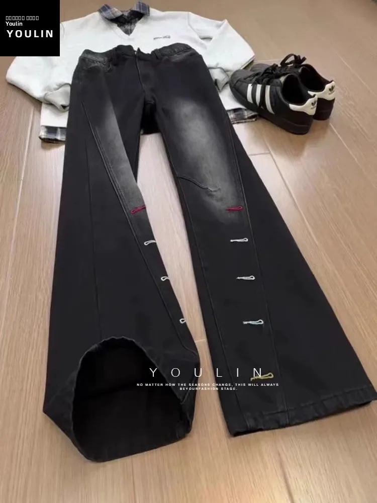 

Bla Embroidered Diagonal Cut Jeans Men's Winter American Vibe Sle High Street Haome Knife Flared Pants Straight Leg Fit