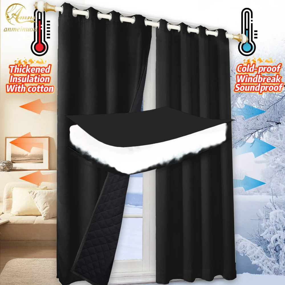 Stay Warm Cotton Winter Curtain Escape Cold Windbreak Soundproof Blackout Black Door Curtains For Living Room luxury Bedroom