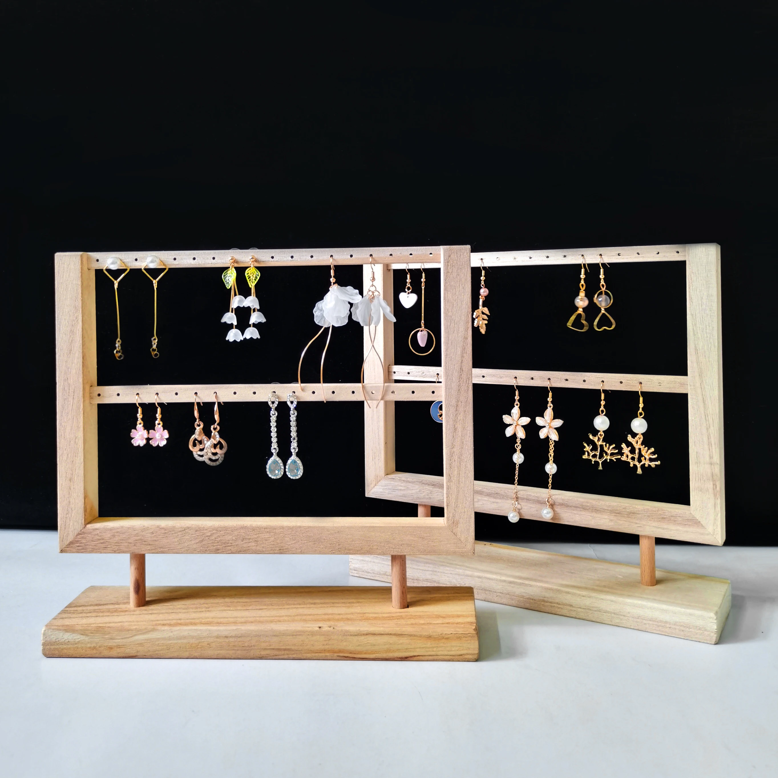 

2/3 Layer Detachable Wooden Earring Display Stand - Solid Wood Retro Base - Hanging Studs Dangles,for Home Retail Trade Show