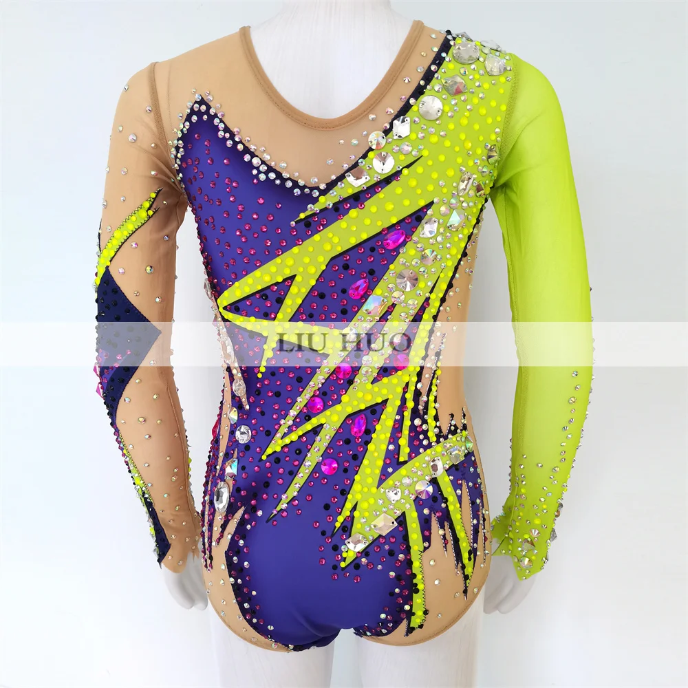 Liuhuo ginástica rítmica collant aeróbica adulto feminino menina traje desempenho competição vestido de dança multicolorido adolescente roxo