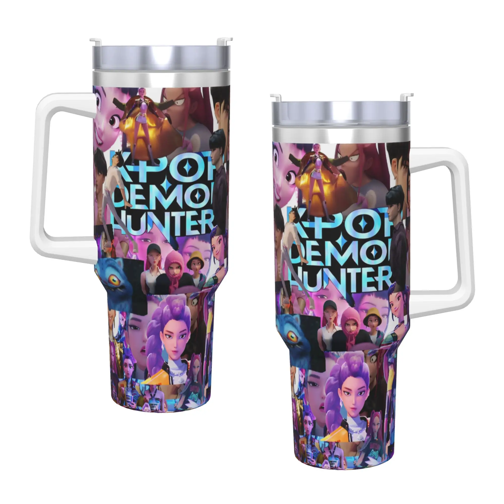 

KPop Demon Hunters Huntrix 40 унций Стакан из нержавеющей стали с двойными стенками и вакуумной изоляцией с соломинкой