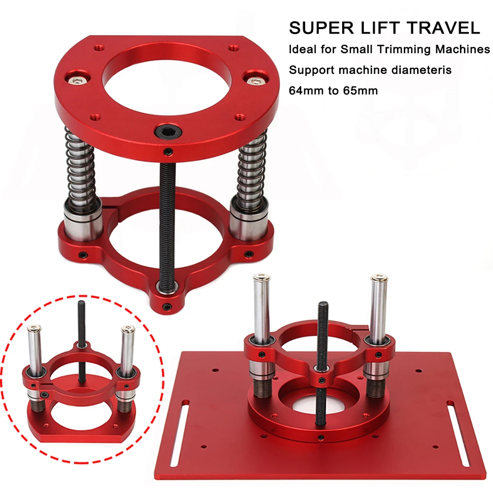 Aluminum Router Lift Router Table Lifting Base for 65mm Diameter Universal Trimming Machine Adjustable Under-Table Router Base