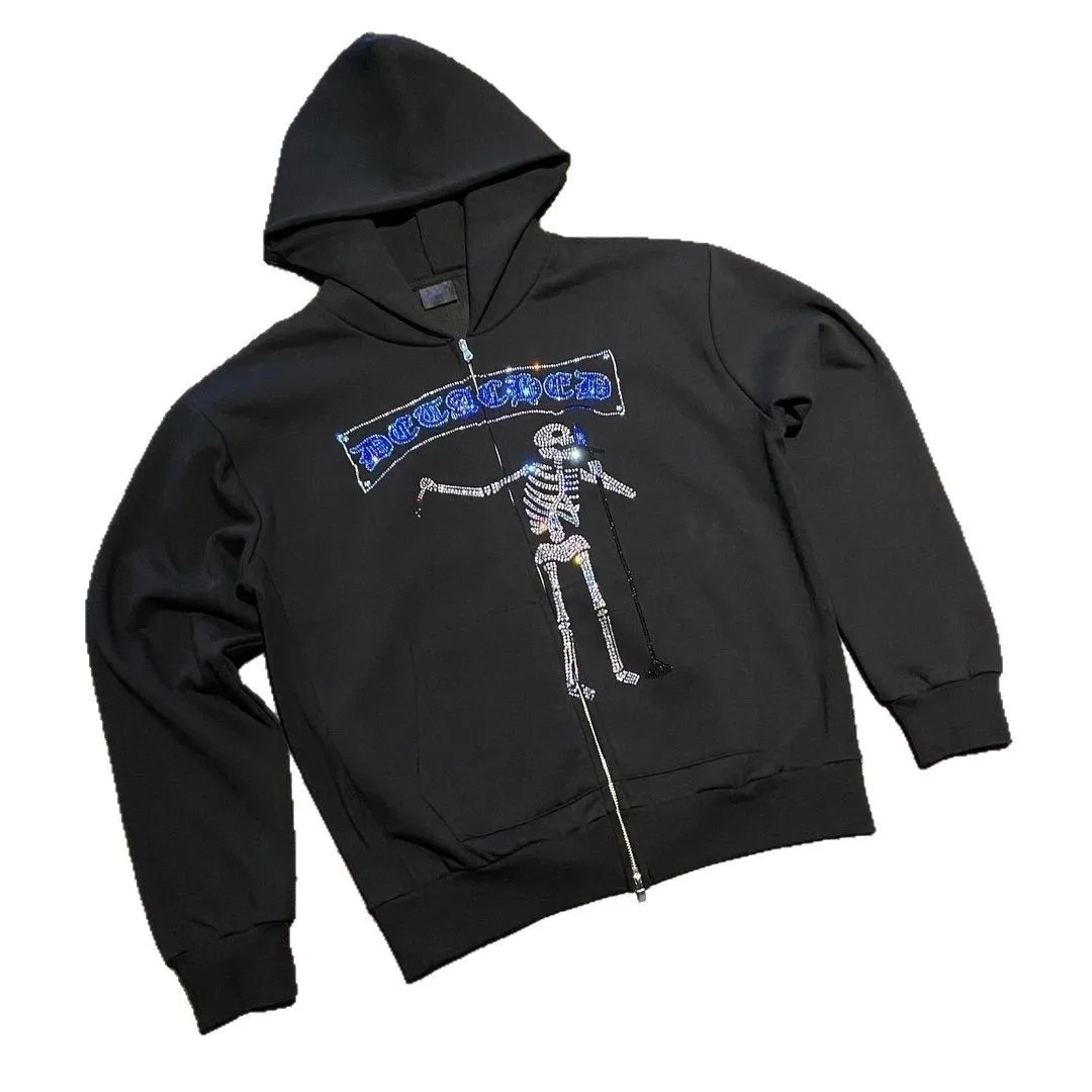 سترة بغطاء للرأس بقلنسوة على شكل جمجمة داكنة أوروبية وأمريكية عصرية وفضفاضة وسحاب كاجوال بقلنسوة للرجال والنساء #4