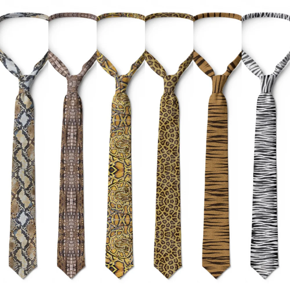 Dasi Motif Leopard 8cm Kreatif, Dasi Motif Kulit Ular Lembut yang Dapat Disesuaikan, Dasi Pria Tipis Ikat Tangan, Aksesoris Jas