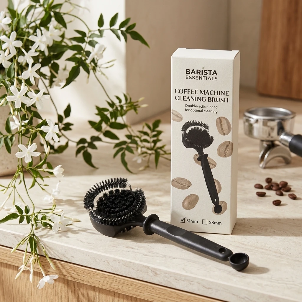 YGTITAN Coffee Machine Cleaning Brush, 51mm 58mm Group Head Scrubber with Ball End, Long Handle Barista Tool, 2 Sizes, Black