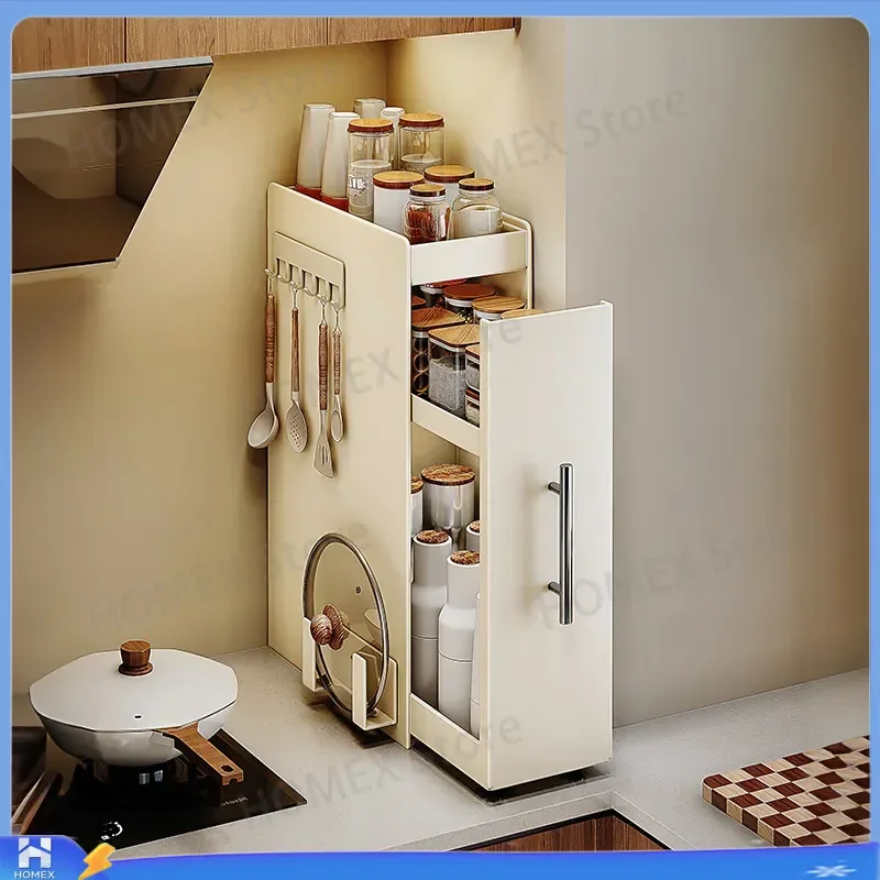 Narrow Kitchen Spice Rack Organizer Multi Layer Countertop Storage Shelf Wrought Iron Pull Out Seasoning Holder Home
