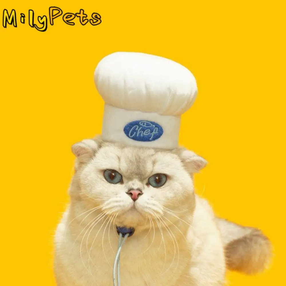 

Adjustable Cat Chef Hat Drawstring Easy To Wear Pet Cosplay Headwear Comfortable Lightweight Pet Head Cover Photo Decoration