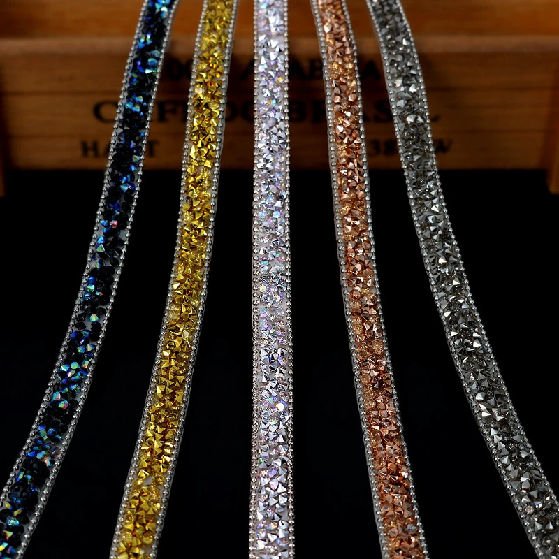 1Yard Self Adhesive 10mm Rhinestone Beaded Trim Resin Rhinestone Hotfix Ribbon Iron on Chain for DIY Garment,Shoes,dress decor