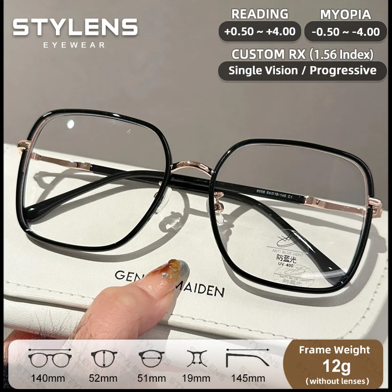STYLENS Nouvelle conception Lunettes de vue carrées pour hommes et femmes Anti-lumière bleue Lunettes de lecture progressives personnalisées