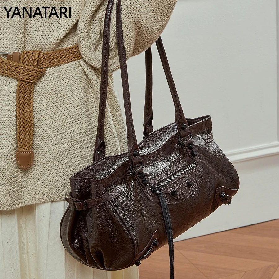 YANATATI Luxury Handbags Female Underarm Bag Shoulder Bag Women Bags New Fashion 2026 Genuine Cowhide Leather Tote Bag